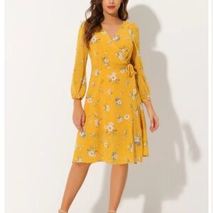 Allegra K Yellow Long Sleeve Wrap Sundress Size 1X